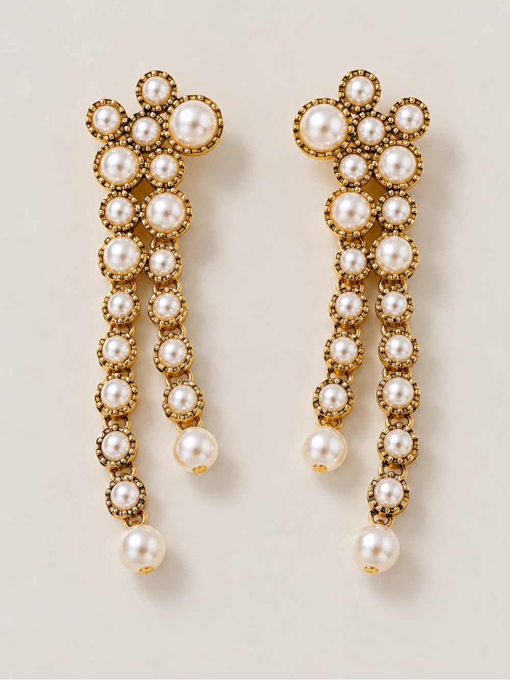 New! Pearl Gold Chandelier Drop Statement Earrings NWOT